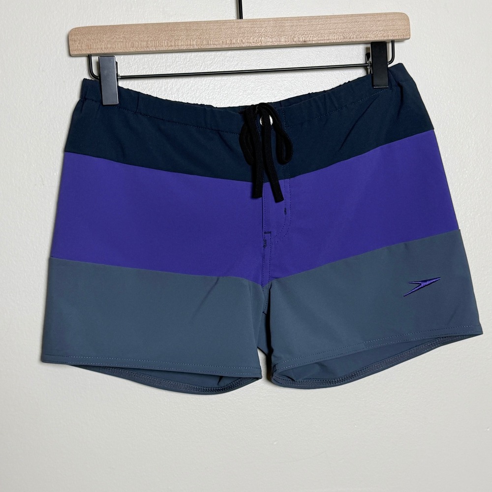 Speedo Mens Swim Trunks Medium Blue Colorblock Board Shorts Swimwear Sporty